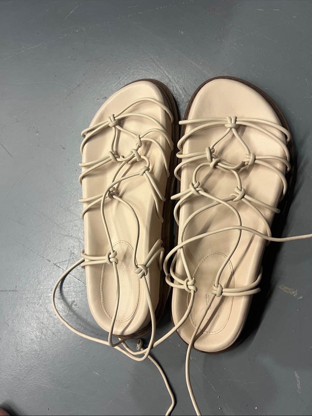 Lace-Up Neutral Flat Sandals in Cream
